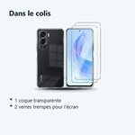 Contenu du colis – Coque Silicone Transparente + 2 Verres Trempes Pour Honor 90 Lite