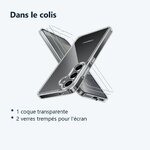 Contenu du colis – Coque Silicone Transparente + 2 Verres Trempes Pour Samsung Galaxy S24 Plus