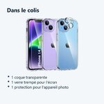 Contenu du colis – Coque Silicone Transparente + Verre Trempe et Protection Camera Arriere Pour iPhone 14 Plus