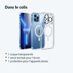 Contenu du colis – Coque Silicone Transparente Compatible Magsafe + Verre Trempes et Protection Camera Arriere Pour iPhone 13