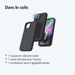 Contenu du colis – Coque Silicone Noir + Verre Trempe et Protection Camera Arriere Pour iPhone 14 Plus