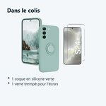 Contenu du colis – Coque Silicone Pour Samsung Galaxy S24 Plus Couleur Vert Avec Anneau Support + Verre Trempe Protection Ecr