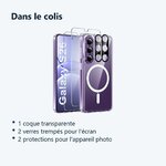 Contenu du colis – Coque Silicone Transparente Compatible Magsafe + Verres Trempes et Protections Camera Arriere X2 Pour Sams