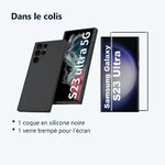 Contenu du colis – Coque Silicone Noir + Verre Trempe Pour Samsung Galaxy S23 Ultra 5G