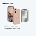 Contenu du colis – Coque Silicone Pour Samsung Galaxy S24 Plus Couleur Rose Avec Anneau Support + Verre Trempe Protection Ecr