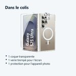 Contenu du colis – Coque Silicone Transparente Compatible Magsafe + Verre Trempes et Protection Camera Arriere Pour Samsung G
