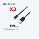 Contenu du colis – 3X Câble Type C Universel pour Samsung / Sony / Wiko / LG /HUAWEI PACK X3 Noir