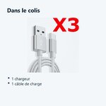 Contenu du colis – X3 Câble Metal Nylon Renforcé Chargeur USB/Type C Longueur 2m Couleur Argent Compatible Samsung LG Sony Wi