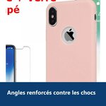 Vue de détail – Coque Silicone pour iPhone X / Xs Rose Antichoc + 2 Verres Trempes