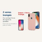 Verre trempé pour protéger lécran – Coque Silicone pour iPhone X / Xs Rose Antichoc + 2 Verres Trempes