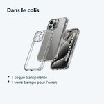Contenu du colis – Coque Pour iPhone 15 Pro Max Silicone Transparente Angles Renforces + Verre Trempe