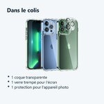 Contenu du colis – Coque Silicone Transparente + Verre Trempe et Protection Camera Arriere Pour iPhone 13 Pro Max