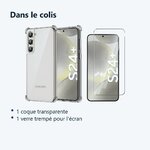 Contenu du colis – Coque Pour Samsung Galaxy S24 Plus Silicone Transparente Angles Renforces + Verre Trempe