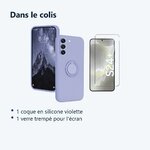 Contenu du colis – Coque Silicone Pour Samsung Galaxy S24 Plus Couleur Violet Avec Anneau Support + Verre Trempe Protection E
