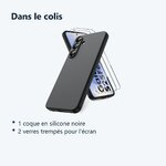 Contenu du colis – Coque Pour Samsung Galaxy S25 FE Silicone Noir + 2 Verres Trempes