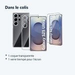 Contenu du colis – Coque Silicone Transparente + Verre Trempe Pour Samsung Galaxy S25 Ultra