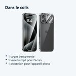 Contenu du colis – Coque Silicone Transparente + Verre Trempe et Protection Camera Arriere Pour iPhone 16 Pro Max