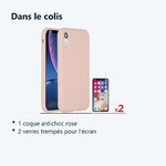 Contenu du colis – Coque Silicone pour iPhone Xr Rose Antichoc + 2 Verres Trempes