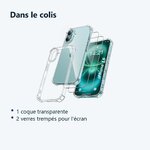 Contenu du colis – Coque Silicone Transparente Angles Renforces + 2 Verres Trempes Pour iPhone 16 Plus