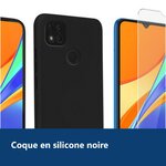 Vue de détail – Coque Silicone Couleur Noir + Verre Trempe Pour Xiaomi Redmi 9C / 9C NFC