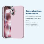 Accessoire ajusté au modèle exact – Coque Silicone Rose + Verre Trempe et Protection Camera Arriere Pour iPhone 16 Plus