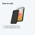 Contenu du colis – Coque Noir pour iPhone 12 (6,1 pouces) et 2 Verres Trempé Film Protection Ecran