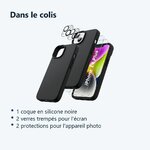 Contenu du colis – Coque Silicone Noir + Verres Trempes et Protections Camera Arriere X2 Pour iPhone 14 Plus