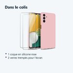 Contenu du colis – Coque Silicone Rose + 2 Verres Trempes Pour Samsung A04S / A13 5G