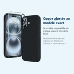 Accessoire ajusté au modèle exact – Coque Silicone Noir + Verre Trempe et Protection Camera Arriere Pour iPhone 16 Plus