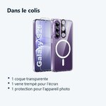 Contenu du colis – Coque MagSafe Transparente pour Samsung Galaxy S26 + Verre Trempé + Protection Caméra –