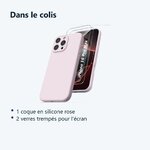 Contenu du colis – Coque Silicone Rose + 2 Verres Trempes Pour iPhone 16 Pro Max