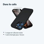 Contenu du colis – Coque Silicone Noir + Verre Trempe Pour iPhone 16 Pro