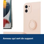 Vue de détail – Coque Silicone Pour iPhone 12 Couleur Rose Avec Anneau Support + Verre Trempe Protection Ecran