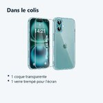 Contenu du colis – Coque Silicone Transparente + Verre Trempe Pour iPhone 16 Plus