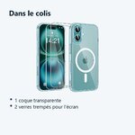 Contenu du colis – Coque Silicone Transparente Compatible Magsafe + 2 Verres Trempes Pour iPhone 16 Plus
