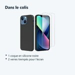 Contenu du colis – Coque Silicone Noire Pour iPhone 13 + 2 Verres Trempes
