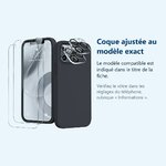 Accessoire ajusté au modèle exact – Coque Silicone Noir + Verres Trempes et Protections Camera Arriere X2 Pour iPhone 12 Pro