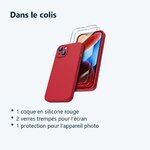 Contenu du colis – Coque Silicone Pour iPhone 14 Couleur Rouge Protection Objectif Appareil Photo + 2 Verres Trempe Protectio