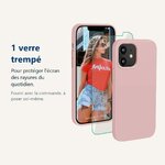 Verre trempé pour protéger lécran – Coque Silicone Couleur Rose + Verre Trempe Pour iPhone 12 Mini