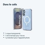 Contenu du colis – Coque Silicone Transparente Compatible Magsafe + Verre Trempes et Protection Camera Arriere Pour Samsung G