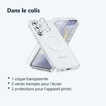 Contenu du colis – Coque Silicone Transparente Compatible Magsafe + Verres Trempes et Protections Camera Arriere X2 Pour Sams