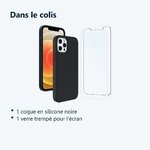 Contenu du colis – Coque Silicone Noire Pour iPhone 12 / iPhone 12 Pro + Verre Trempe