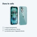Contenu du colis – Coque Silicone Transparente + Verre Trempe et Protection Camera Arriere Pour iPhone 16 Plus