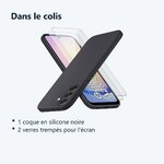 Contenu du colis – Coque Pour Samsung Galaxy A25 5G Silicone Noir + 2 Verres Trempes