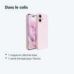 Contenu du colis – Coque Silicone Rose + Verre Trempe Pour iPhone 16 Plus