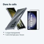 Contenu du colis – Coque Silicone Transparente Angles Renforces + Verre Trempe Pour Samsung Galaxy S23 Ultra 5G