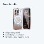 Contenu du colis – Coque Silicone Transparente Compatible Magsafe + Verre Trempes et Protection Camera Arriere Pour iPhone 16