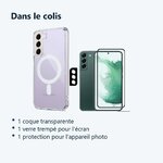 Contenu du colis – Coque Silicone Transparente Compatible Magsafe + Verre Trempes et Protection Camera Arriere Pour Samsung G