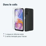 Contenu du colis – Coque Silicone Noir + 2 Verres Trempes Pour Samsung A23 5G