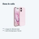 Contenu du colis – Coque Silicone Rose + Verre Trempe Pour iPhone 16
